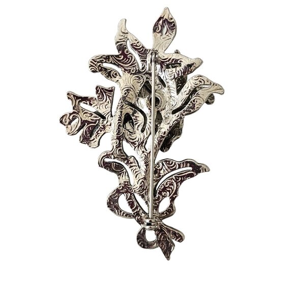 1928 Brand Silver Tone Pink Rhinestone, Marcasite Flower Trembler Brooch L268 - Picture 6 of 11